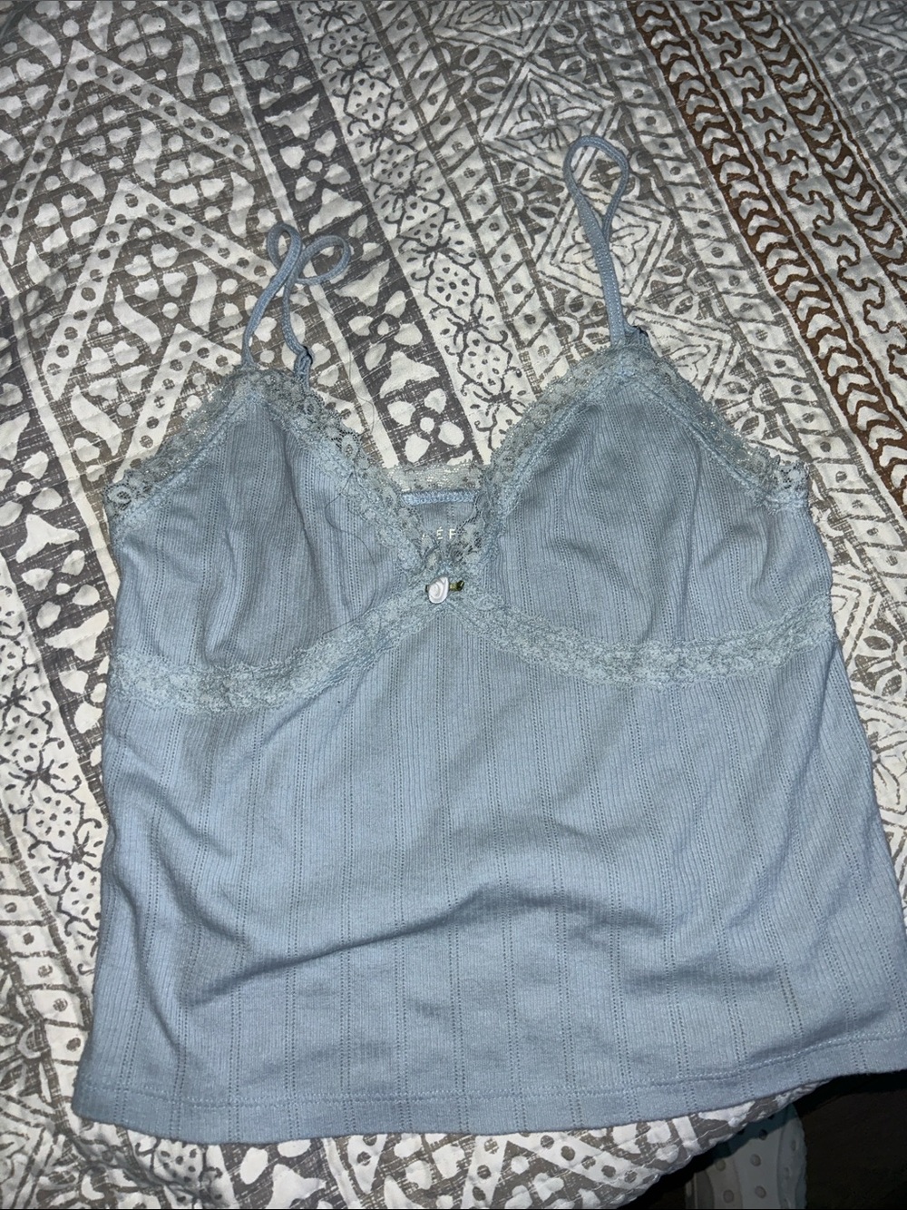 Light Blue Lace Trim Tank Top